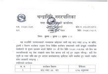 चन्द्रागिरि नगरपालिकाको काउ म्याट वितरण सम्बन्धि पशु सेवा शाखाको सूचना(निवेदन सहित) |