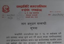 चन्द्रागिरि नगरपालिका वडा नं १५ को तान अनुदान संबन्धित सुचना