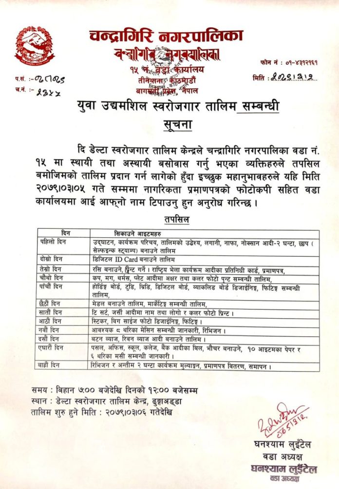 chandragiri ward 15 talim