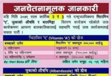 कार्तिक २ र ३ गते भिटामिन ए खुवाइने